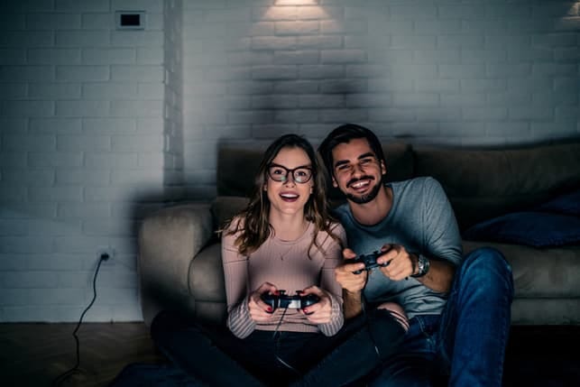 a couple playing video games together
