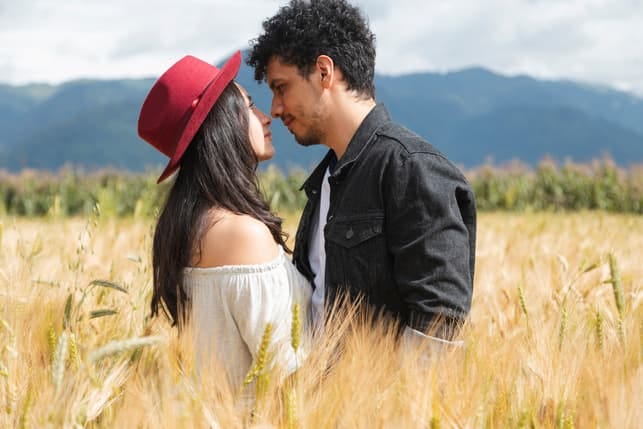 a romantic couple in the field